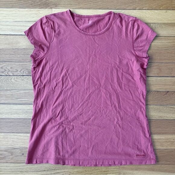 Patagonia Rust Orange Scoop Neck Solid Basic Tee Large Outdoor Hiking Nature - Picture 1 of 6
